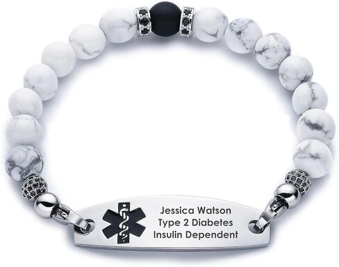 Personalized Medical Alert Bracelets for Women and Men - Free Engraving Emergency ID Bracelets With Interchangeable Beaded Chain and Stainless Steel Tags in Saudi Arabia