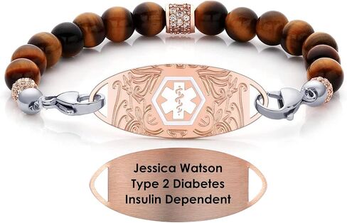 Personalized Medical Alert Bracelets for Women and Men - Free Engraving Emergency ID Bracelets With Interchangeable Beaded Chain and Stainless Steel Tags in Saudi Arabia