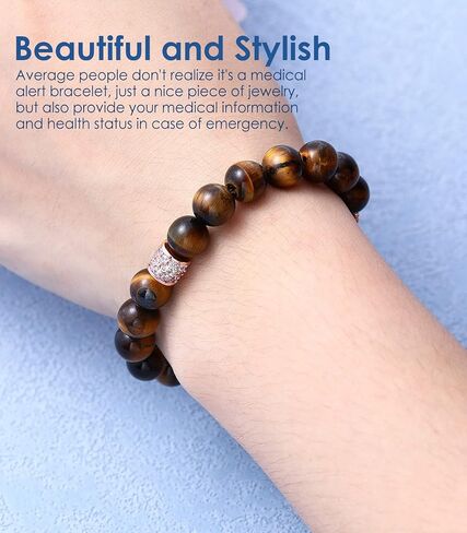 Personalized Medical Alert Bracelets for Women and Men - Free Engraving Emergency ID Bracelets With Interchangeable Beaded Chain and Stainless Steel Tags in Saudi Arabia