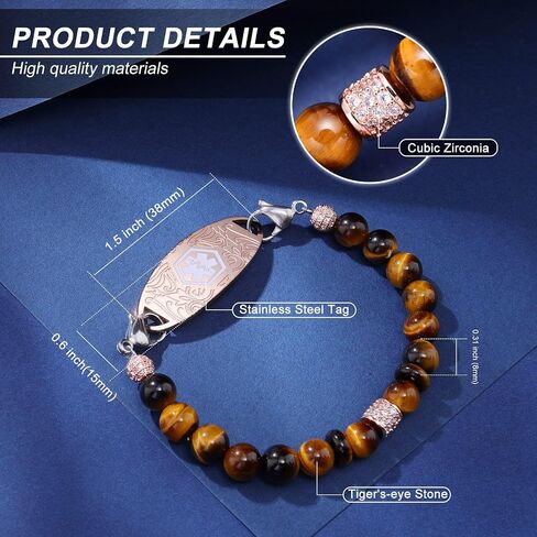 Personalized Medical Alert Bracelets for Women and Men - Free Engraving Emergency ID Bracelets With Interchangeable Beaded Chain and Stainless Steel Tags in Saudi Arabia