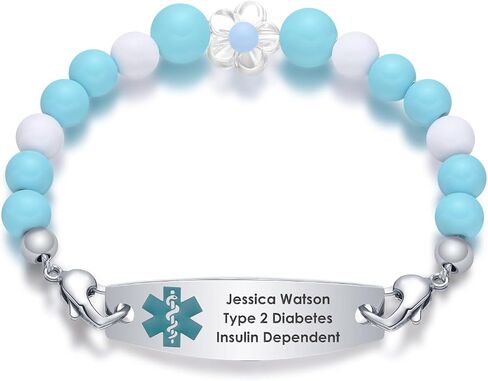Personalized Medical Alert Bracelets for Women and Men - Free Engraving Emergency ID Bracelets With Interchangeable Beaded Chain and Stainless Steel Tags in Saudi Arabia