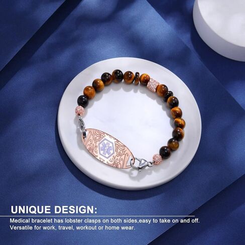 Personalized Medical Alert Bracelets for Women and Men - Free Engraving Emergency ID Bracelets With Interchangeable Beaded Chain and Stainless Steel Tags in Saudi Arabia