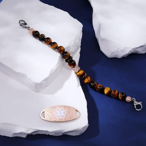 Personalized Medical Alert Bracelets for Women and Men - Free Engraving Emergency ID Bracelets With Interchangeable Beaded Chain and Stainless Steel Tags in Saudi Arabia