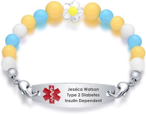 Personalized Medical Alert Bracelets for Women and Men - Free Engraving Emergency ID Bracelets With Interchangeable Beaded Chain and Stainless Steel Tags in Saudi Arabia