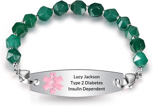 Personalized Medical Alert Bracelets for Women and Men - Free Engraving Emergency ID Bracelets With Interchangeable Beaded Chain and Stainless Steel Tags in Saudi Arabia