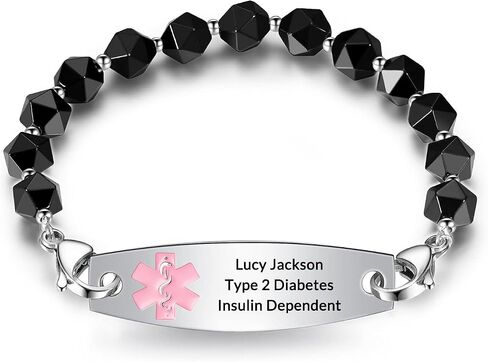 Personalized Medical Alert Bracelets for Women and Men - Free Engraving Emergency ID Bracelets With Interchangeable Beaded Chain and Stainless Steel Tags in Saudi Arabia