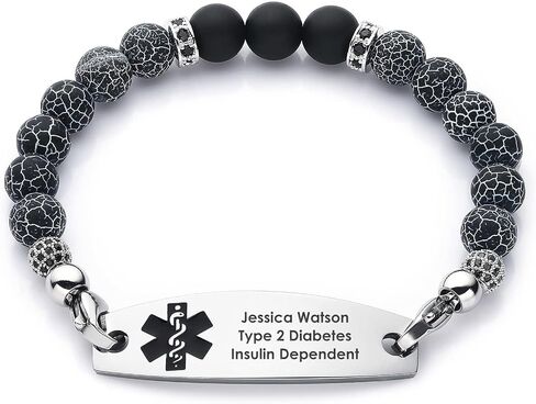 Personalized Medical Alert Bracelets for Women and Men - Free Engraving Emergency ID Bracelets With Interchangeable Beaded Chain and Stainless Steel Tags in Saudi Arabia
