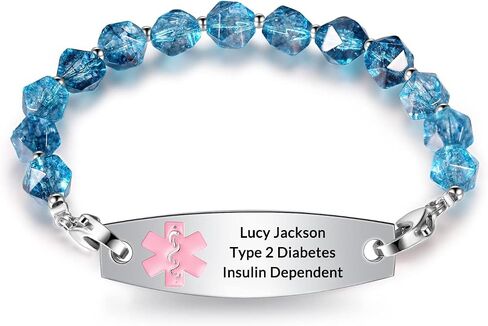 Personalized Medical Alert Bracelets for Women and Men - Free Engraving Emergency ID Bracelets With Interchangeable Beaded Chain and Stainless Steel Tags in Saudi Arabia