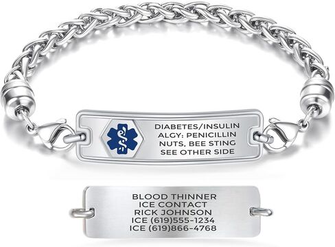 Divoti Personalized Medical Alert Bracelet for Men & Women - Comfort Curved Wheat Chain - 9 Lines of Custom Deep Laser Engraving - Fits up to 8.5" - Style/Length in Saudi Arabia