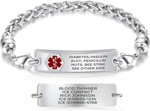 Divoti Personalized Medical Alert Bracelet for Men & Women - Comfort Curved Wheat Chain - 9 Lines of Custom Deep Laser Engraving - Fits up to 8.5" - Style/Length in Saudi Arabia