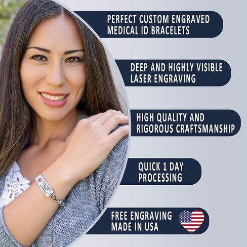 Divoti Personalized Medical Alert Bracelet for Men & Women - Comfort Curved Wheat Chain - 9 Lines of Custom Deep Laser Engraving - Fits up to 8.5" - Style/Length in Saudi Arabia
