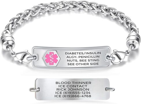 Divoti Personalized Medical Alert Bracelet for Men & Women - Comfort Curved Wheat Chain - 9 Lines of Custom Deep Laser Engraving - Fits up to 8.5" - Style/Length in Saudi Arabia