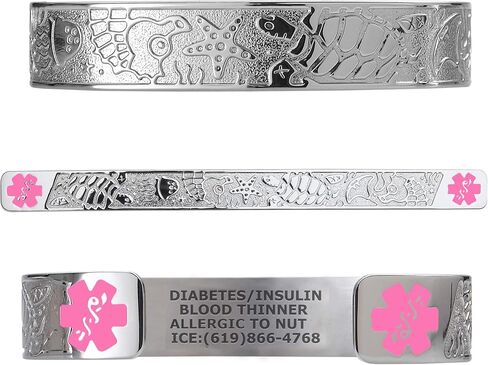 Divoti Custom Engraved Medical Alert Bracelets for Women, Stainless Steel Medical Bracelet, Medical ID Bracelet w/Free Engraving - Living Sea w/ 6" Cuff (fits 6.5-8.0") – Color in Saudi Arabia