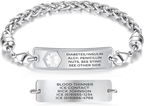 Divoti Personalized Medical Alert Bracelet for Men & Women - Comfort Curved Wheat Chain - 9 Lines of Custom Deep Laser Engraving - Fits up to 8.5" - Style/Length in Saudi Arabia