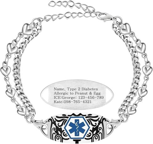 Dynamic QR Code Medical Alert Bracelet for Women Men Scan to Update Medical Info No Medical Info Needed at Checkout Double Layer Stainless Steel Chain Emergency ID Bracelet with Double Lobster Clasp in Kuwait