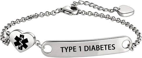 Women's Black Heart Medical Alert ID Bracelets Engraved Emergency First Aid Stainless Steel Bracelet Adjustable 7.87 to 9.84 inches in Kuwait