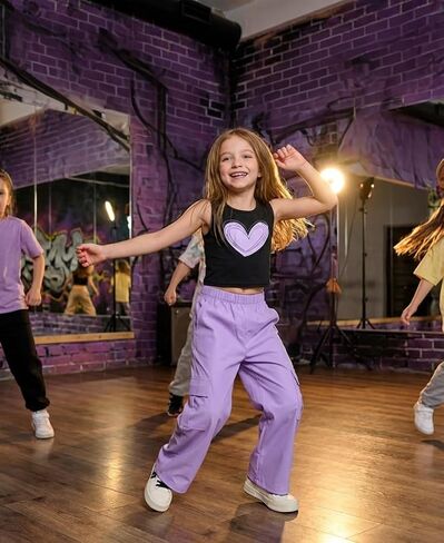 Girls' Clothes Outfits 4 Pcs Sleeveless Tank Tops and Cargo Pants Clothing Set Pink Purple 3-4Y in Kuwait