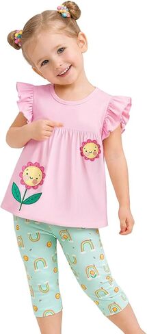 HILEELANG Toddler Little Girls Outfit Set Cotton Top and Stretch Capri Pants Spring Summer Clothing Set, Sizes 2–7 in Kuwait