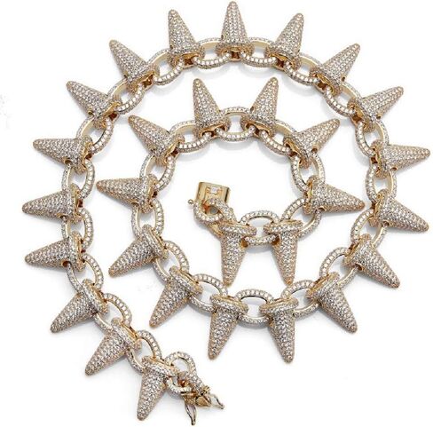 LC8 Jewelry Men Hip Hop Luxury Punk Rivet Creative Bracelet and Necklace Micro-Pave Simulated Diamond Iced Out 18K Gold Silver Plated Bracelet and Necklace in Saudi Arabia