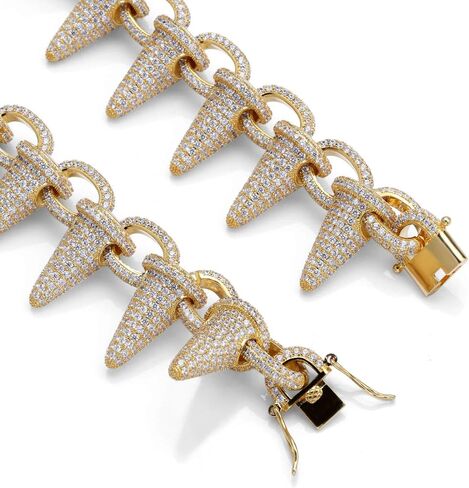 LC8 Jewelry Men Hip Hop Luxury Punk Rivet Creative Bracelet and Necklace Micro-Pave Simulated Diamond Iced Out 18K Gold Silver Plated Bracelet and Necklace in Saudi Arabia