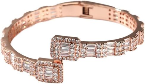 Solid Gold over S925 Sterling Silver Contrast-Tone Open Bangle for Men, with Crisscross Moissanite Setting, Bold Accessory for Contrast Outfits in Kuwait