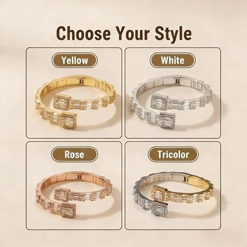Solid Gold over S925 Sterling Silver Contrast-Tone Open Bangle for Men, with Crisscross Moissanite Setting, Bold Accessory for Contrast Outfits in Kuwait