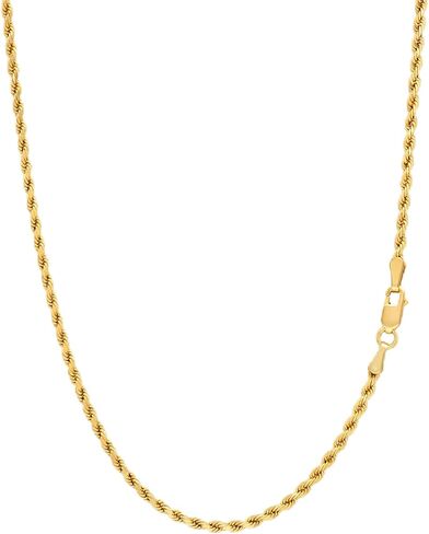 LoveBling 10K Italy Standard Fine Solid Gold Rope Chain Necklace Width: 2 mm - From 16" To 22" in Kuwait
