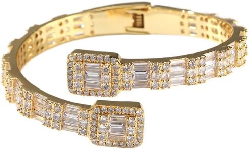 Solid Gold over S925 Sterling Silver Contrast-Tone Open Bangle for Men, with Crisscross Moissanite Setting, Bold Accessory for Contrast Outfits in Kuwait