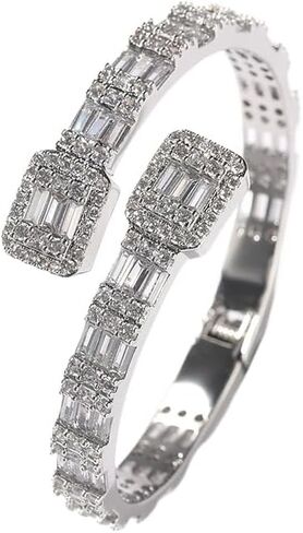 Solid Gold over S925 Sterling Silver Contrast-Tone Open Bangle for Men, with Crisscross Moissanite Setting, Bold Accessory for Contrast Outfits in Kuwait