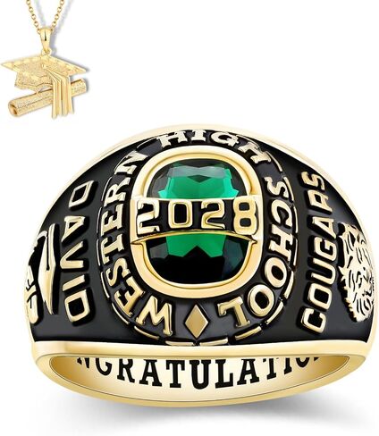 Official Mementos USA Premium American Brand Class Ring for Men – Express 5 Day Option - Royal Collection – Genuine Silenium, 925 Sterling Silver or 10KT Gold – Customized High School College University Class Ring – Graduation Gifts in Kuwait