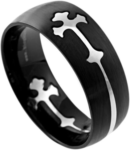 The Quiet Witness K73 Mens Double Inlaid Cross Wedding Band Christian Ring Religious Cut Out Cross 2 Piece in Kuwait