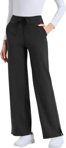QBK Wide Leg Scrub Pants for Women - High Rise Stretch Yoga Scrub Uniform Pants with Knit Waistband, 4 Pockets & Drawstring in Kuwait