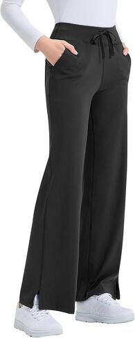 QBK Wide Leg Scrub Pants for Women - High Rise Stretch Yoga Scrub Uniform Pants with Knit Waistband, 4 Pockets & Drawstring in Kuwait
