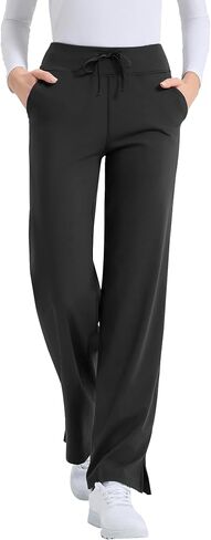 QBK Wide Leg Scrub Pants for Women - High Rise Stretch Yoga Scrub Uniform Pants with Knit Waistband, 4 Pockets & Drawstring in Kuwait