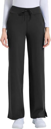 QBK Wide Leg Scrub Pants for Women - High Rise Stretch Yoga Scrub Uniform Pants with Knit Waistband, 4 Pockets & Drawstring in Kuwait