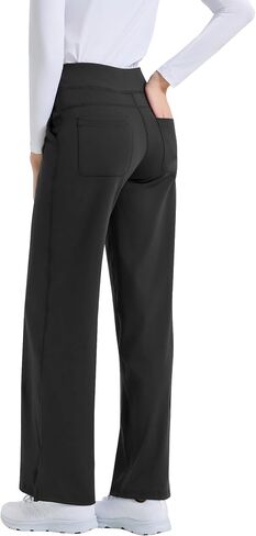 QBK Wide Leg Scrub Pants for Women - High Rise Stretch Yoga Scrub Uniform Pants with Knit Waistband, 4 Pockets & Drawstring in Kuwait