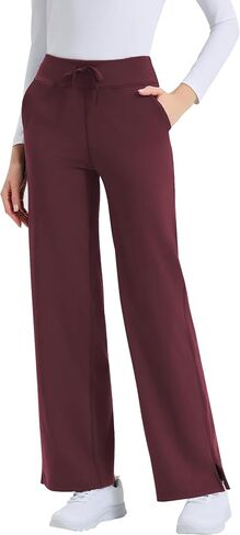 QBK Wide Leg Scrub Pants for Women - High Rise Stretch Yoga Scrub Uniform Pants with Knit Waistband, 4 Pockets & Drawstring in Kuwait