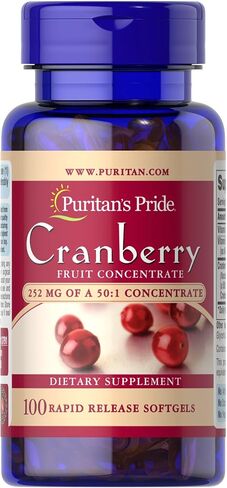 Puritan's Pride Premium Cranberry Fruit Concentrate 252mg with Vitamins C and E, Dietary Supplement for Immune System Support, 100 Rapid Release Softgels in Kuwait