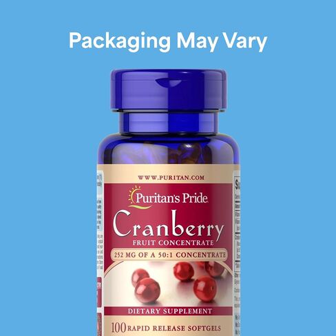 Puritan's Pride Premium Cranberry Fruit Concentrate 252mg with Vitamins C and E, Dietary Supplement for Immune System Support, 100 Rapid Release Softgels in Kuwait