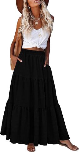 Maxi Skirts for Women Boho Flowy High Waisted Long Skirt with Pockets for Beach Vacation in Saudi Arabia