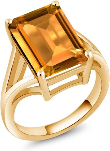 Gem Stone King 5-10 Cttw Gemstone Birthstone Solitaire Engagement Ring For Women | 18K Yellow Gold Plated Silver | 14X10MM Emerald Cut | Wedding Anniversary Ring | Available In Size 5, 6, 7, 8, 9 in Kuwait