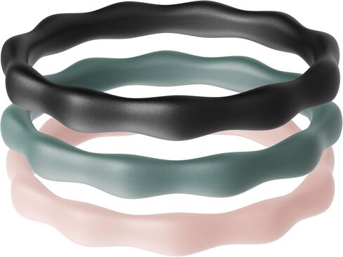 ThunderFit Silicone Rings Wedding Bands for Women, 3mm Wide, 2.4mm Thick, Women's Self-Stacking Rings, Rubber Engagement Bands, 1/3 Variety Multipack in Kuwait