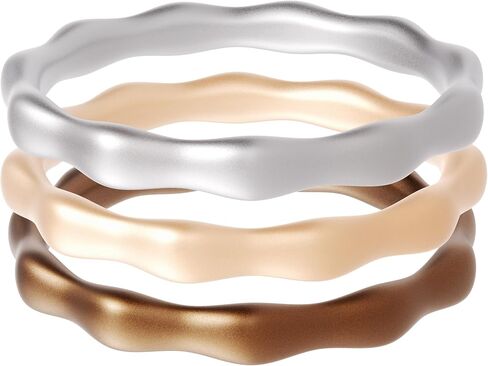 ThunderFit Silicone Rings Wedding Bands for Women, 3mm Wide, 2.4mm Thick, Women's Self-Stacking Rings, Rubber Engagement Bands, 1/3 Variety Multipack in Kuwait