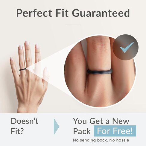 ThunderFit Silicone Rings Wedding Bands for Women, 3mm Wide, 2.4mm Thick, Women's Self-Stacking Rings, Rubber Engagement Bands, 1/3 Variety Multipack in Kuwait