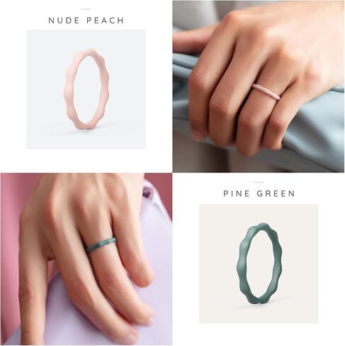 ThunderFit Silicone Rings Wedding Bands for Women, 3mm Wide, 2.4mm Thick, Women's Self-Stacking Rings, Rubber Engagement Bands, 1/3 Variety Multipack in Kuwait