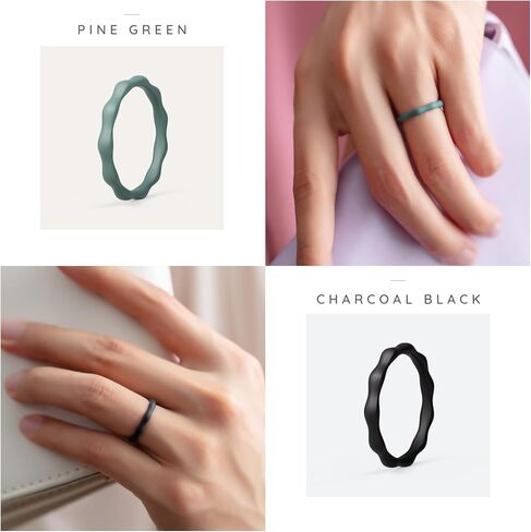 ThunderFit Silicone Rings Wedding Bands for Women, 3mm Wide, 2.4mm Thick, Women's Self-Stacking Rings, Rubber Engagement Bands, 1/3 Variety Multipack in Kuwait