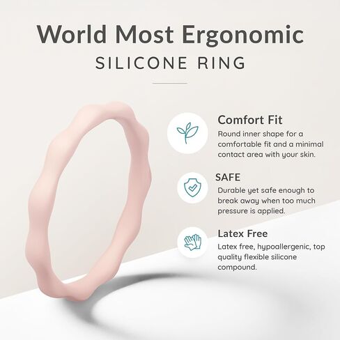 ThunderFit Silicone Rings Wedding Bands for Women, 3mm Wide, 2.4mm Thick, Women's Self-Stacking Rings, Rubber Engagement Bands, 1/3 Variety Multipack in Kuwait