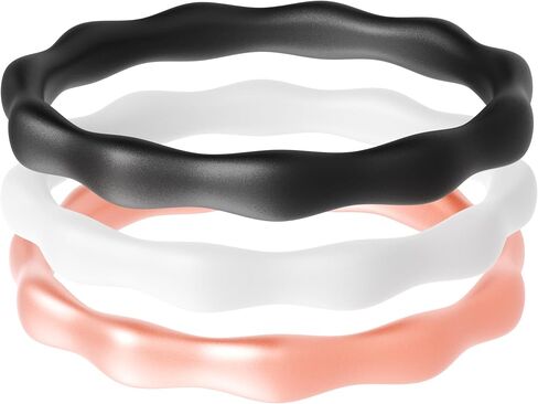ThunderFit Silicone Rings Wedding Bands for Women, 3mm Wide, 2.4mm Thick, Women's Self-Stacking Rings, Rubber Engagement Bands, 1/3 Variety Multipack in Kuwait