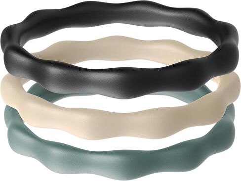 ThunderFit Silicone Rings Wedding Bands for Women, 3mm Wide, 2.4mm Thick, Women's Self-Stacking Rings, Rubber Engagement Bands, 1/3 Variety Multipack in Kuwait