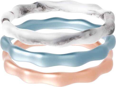 ThunderFit Silicone Rings Wedding Bands for Women, 3mm Wide, 2.4mm Thick, Women's Self-Stacking Rings, Rubber Engagement Bands, 1/3 Variety Multipack in Kuwait